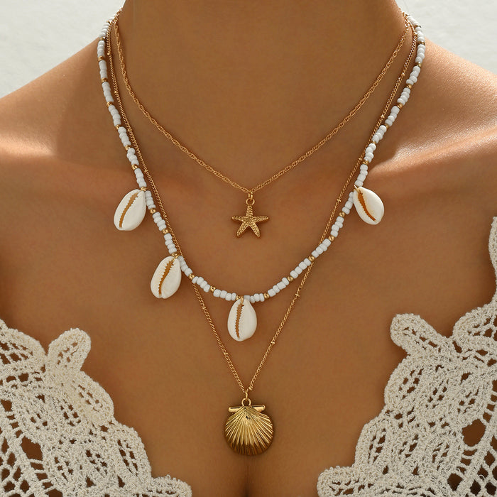 Wholesale Zinc Alloy Layered Necklace with nut Tree Starfish Flower Pendant