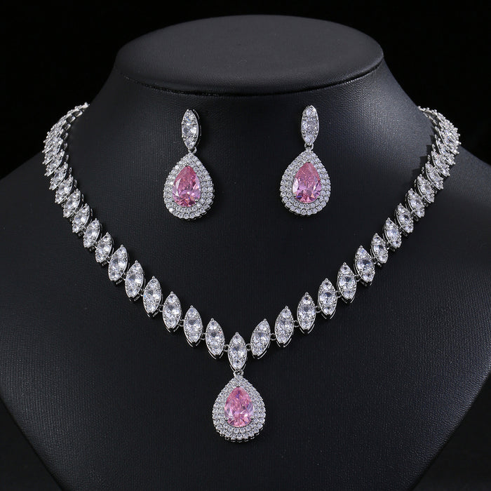 Wholesale Luxury Water Drops Zircon Necklace Earrings suit Festival Wear