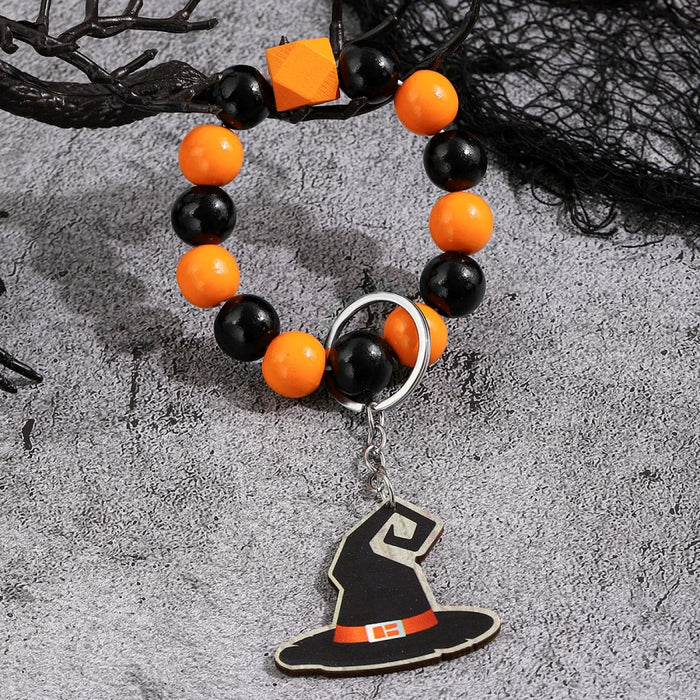 Wholesale Halloween Wooden Ghost Pumpkin Spider Bracelet Keychain JDC-KC-RongRui028