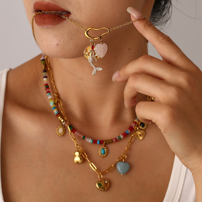 Wholesale Personalized original design stainless steel natural stone necklace with heart pendant matching