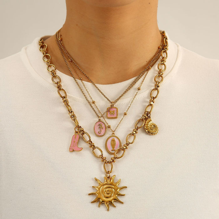 Wholesale Fashionable stainless steel ocean style necklace paired with pendant color preservation electroplating