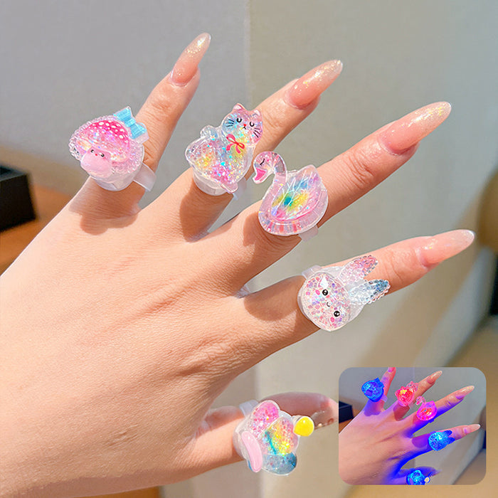 Wholesale Children' s Luminous Cartoon Ring Girls'  Birthday Gift Little Girl' s Cute Jewelry Ring Jewelry