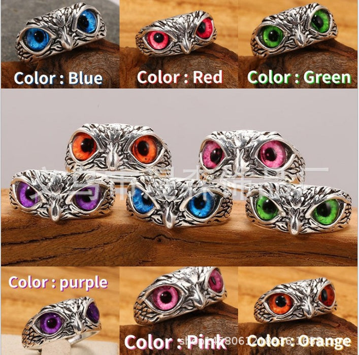 Wholesale Adjustable Evil Eye Owl Metal Ring JDC-RS-Lanx003