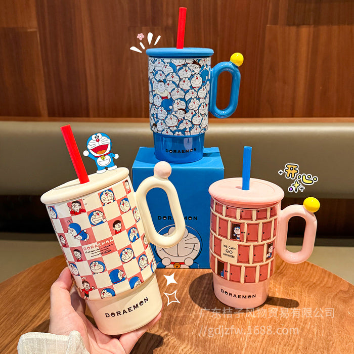 Wholesale Large-capacity ceramic water cup with straw