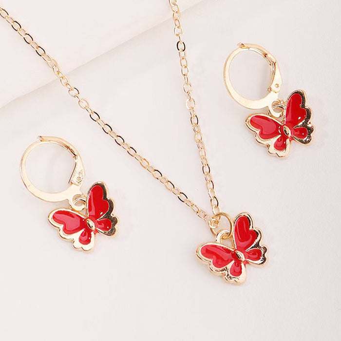 Wholesale Kids Butterfly Animal Jewelry Set Alloy Pearl Earrings Bracelet Necklace