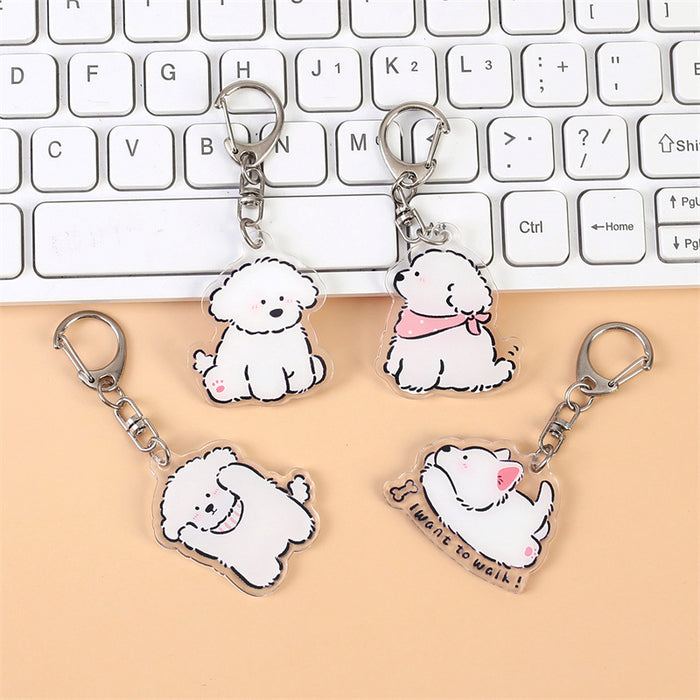 Wholesale Double-Sided Acrylic Cartoon Bichon Puppy Keychain Cute Bag Charm MOQ≥2