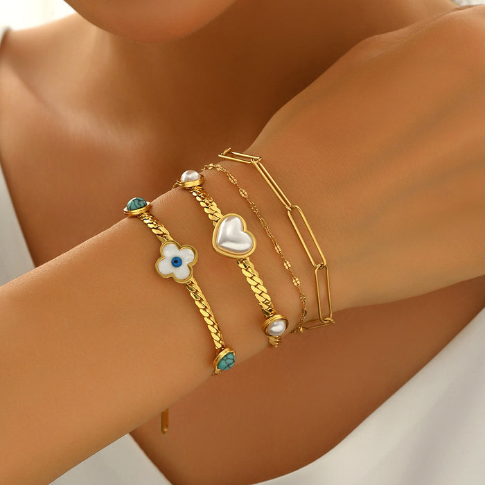 Wholesale Women S Gold Tone Stainless Steel Heart Imitation Pearl Necklace And Bracelet Set Fashion Accessory