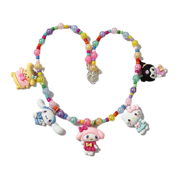 Wholesale Cute Colorful Candy Acrylic Beaded Pudding Dog Merlot  Good Friend Short Necklace for Women