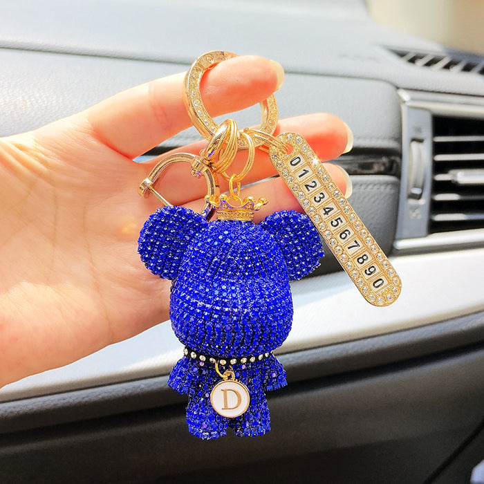 Wholesale Car Keychain Full Diamond Cartoon Big Head Bear Key Chain Letter Cartoon Exquisite Girl Key Pendant Gift