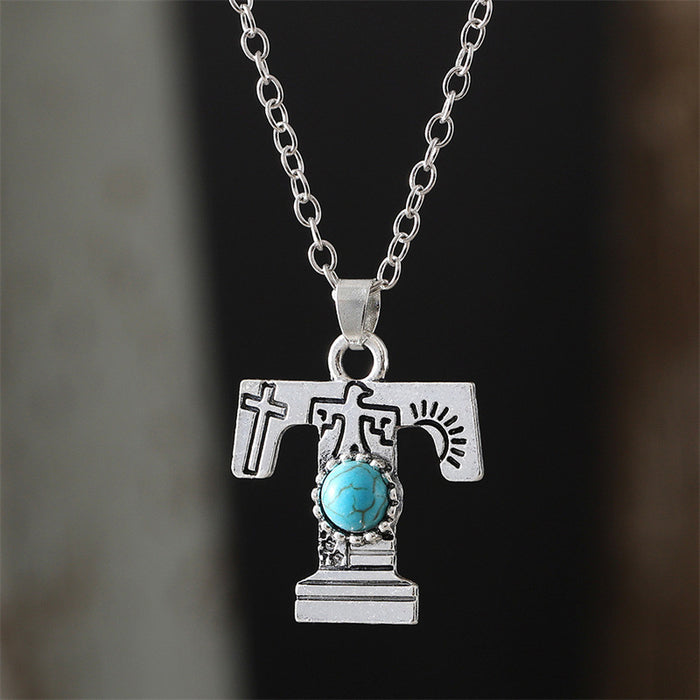 Wholesale 2pcs Retro 26 English Letter Turquoise Necklace