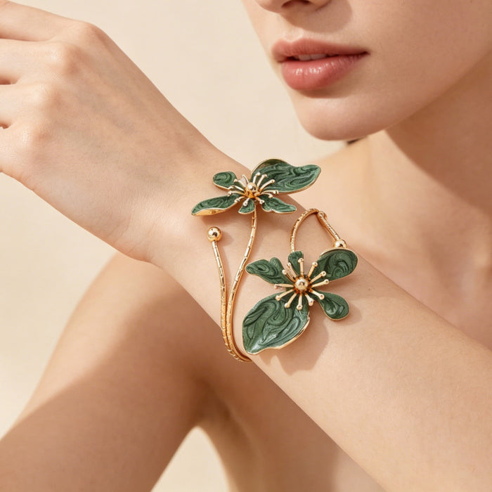 Wholesale Floral Open Cuff Bracelet Trendy Adjustable Arm Jewelry