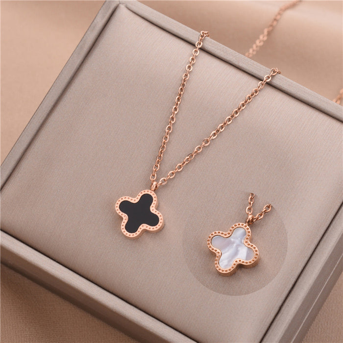 Wholesale Joker 18K rose gold four-leaf clover titanium steel necklace women