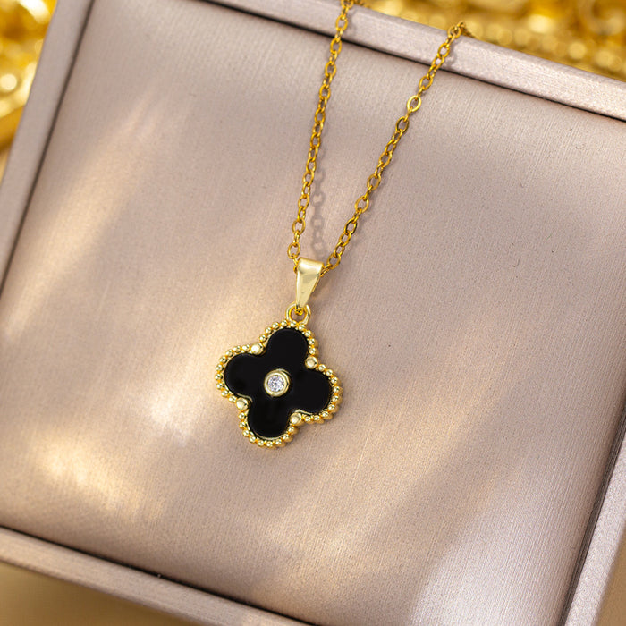Wholesale Copper Inlaid Zircon Four-Leaf Clover Jewelry Set MOQ≥2