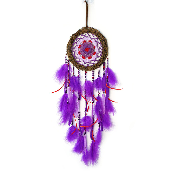 Wholesale Handmade Rooster Feather Dreamcatcher Crochet Flower Wind Chime Decorative MOQ≥2