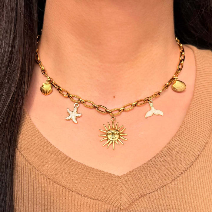 Wholesale Retro vacation style necklace, simple and fashionable alloy sun pendant