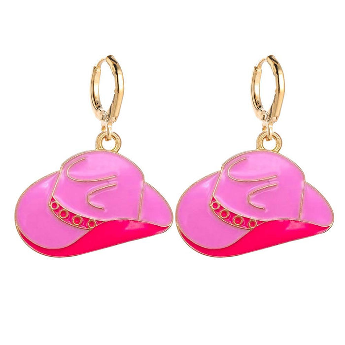 Wholesale Bull Head Pink Hat Cowboy Boots Alloy Earrings JDC-ES-Chengy039