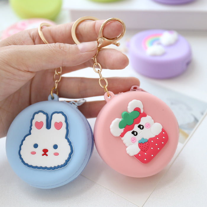 Wholesale Cartoon round silicone coin purse cute coin data cable storage bag girls bag pendant access control key bag