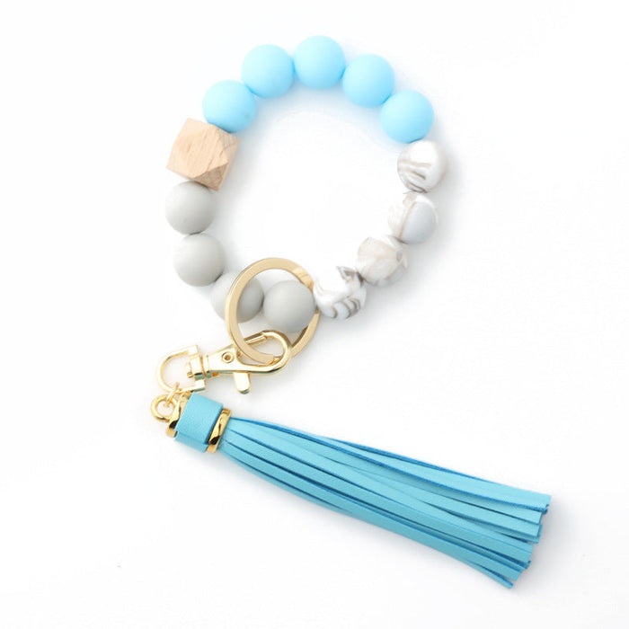 Wholesale Keychains PU Silicone Beads Wooden Beads Anti-lost Wrist JDC-KC-NuoYi020