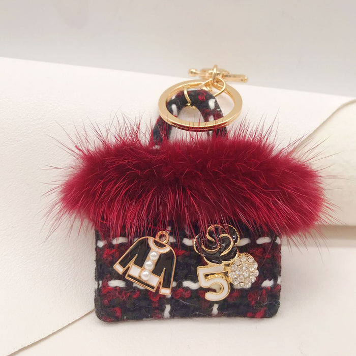 Wholesale Fabric Mink Fur Handbag Keychain JDC-KC-ZhanLun015