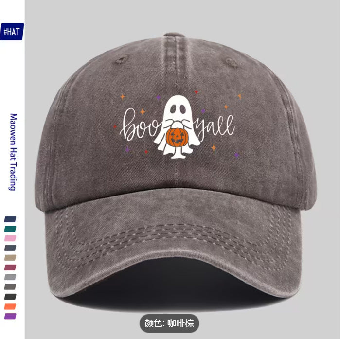 Wholesale Washed Distressed Black Baseball Cap  Ghost Print Soft Top Adjustable Unisex