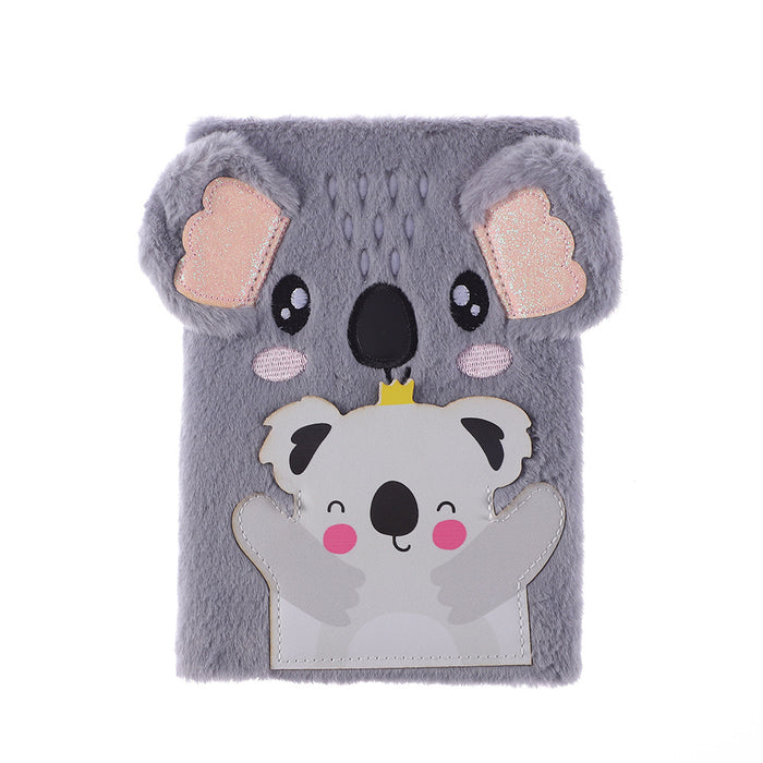 Wholesale Cute sloth plush notebook Creative children' s notebook with lock Cartoon colorful bear plush notebook