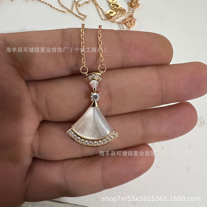 Wholesale  V gold high version small skirt necklace female white fritillary fan rose gold pendant clavicle chain