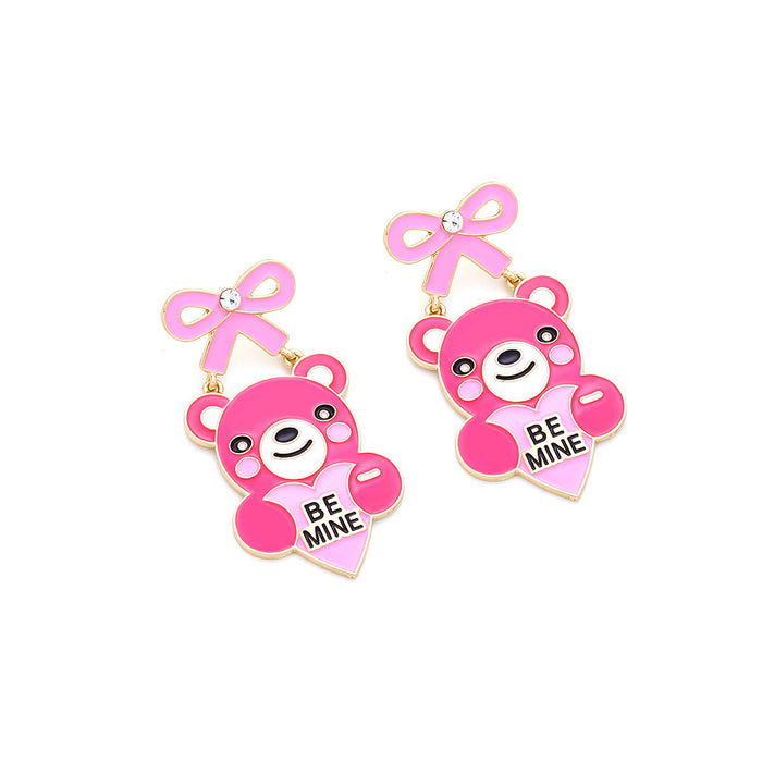 Wholesale alloy dripping oil Valentine's Day letter lovely bear earrings cute cartoon bow animal earrings