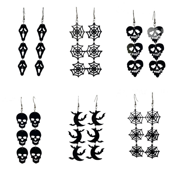 Wholesale Exaggerated Dark  Earrings Bat  Web Ghost Skull Triple Gothic Style Earrings Jewelry