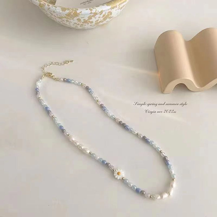 Wholesale Color Daisy Flower Necklace Pearl Women  Clavicle Chain Design Neck Chain Bracelet