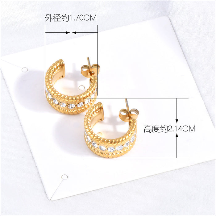 Wholesale  Diamond twisted thread stainless steel geometric earrings  C- shaped earrings for women