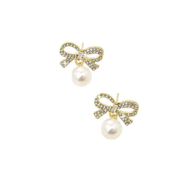 Wholesale Silver Needle Personalized Butterfly Knot Pearl Versatile Simple Style Fashion Earnail Wholesale