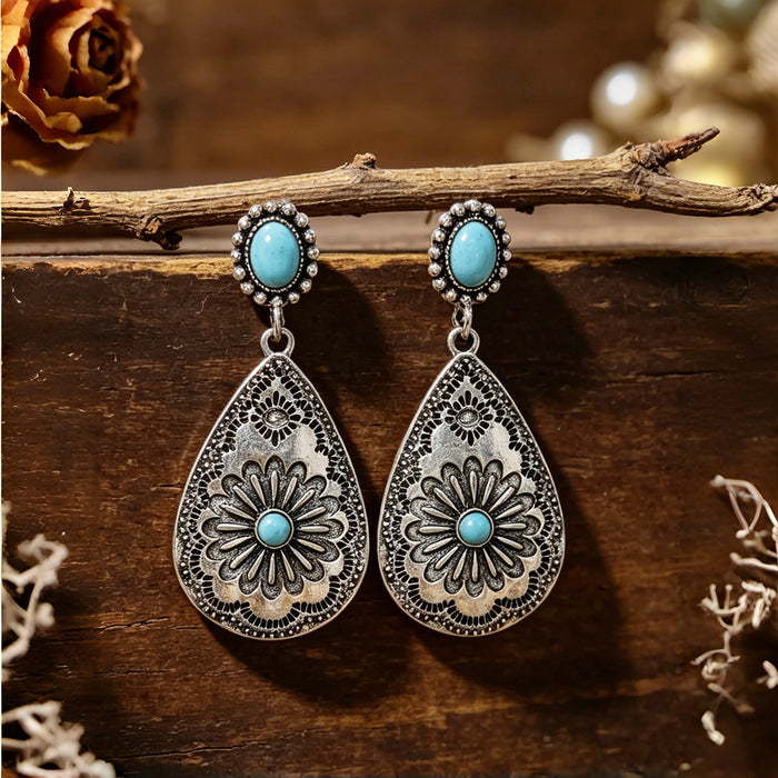 Wholesale Vintage Bohemian Teardrop Double Layer Drop Earrings Silver