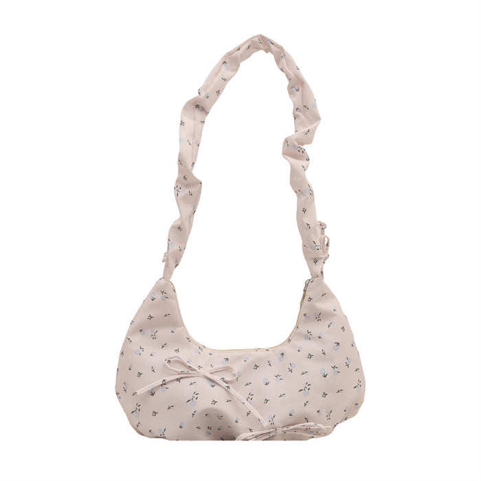 Wholesale Bowknot Floral Pleated Cloud Bag Women' s One-shoulder Underarm Bag Casual Crossbody Canvas Bag