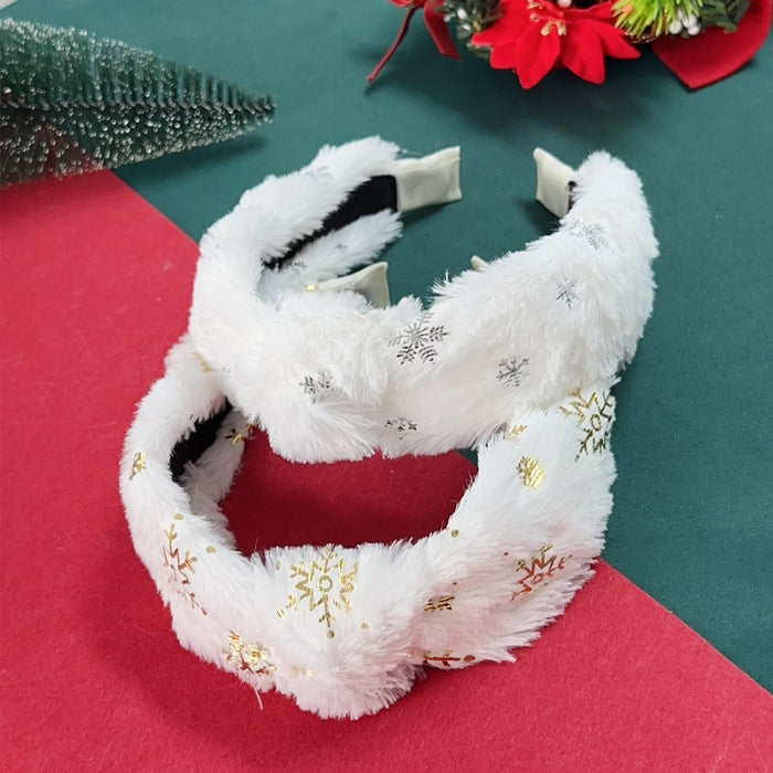 Wholesale Christmas plush headband with gold foil,  snowflake headband,  sweet plush hair,  autumn and winter headband,  holiday headband