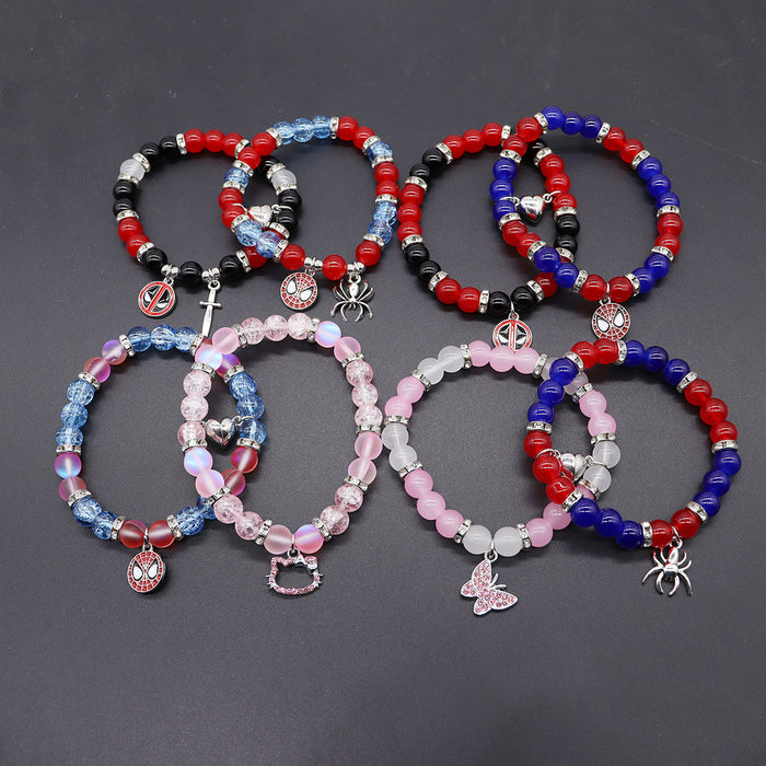 Wholesale beaded  and cat love magnetic couple elastic bracelet imitation moonstone