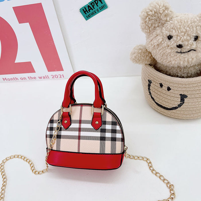 Wholesale PU Children's Zero Wallet Grid Chain Crossbody Bag Handbag Shell Bag JDC-SD-YuanDuo006