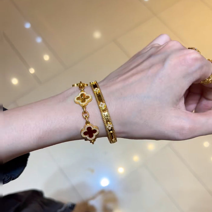 Wholesale Women S Four Leaf Clover Bracelet Red Gold Laser Gold Plated Copper Trendy Jewelry Accessory For Everyday Wear