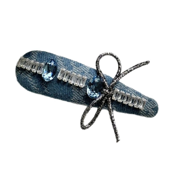 Wholesale Light luxury zircon bow, one-piece denim, high-end feel, broken hair clip, side bangs, hair accessories