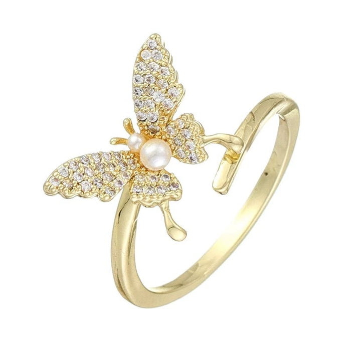 Wholesale Full diamond micro inlaid butterfly asymmetrical niche design, open index finger ring, light luxury versatile ring