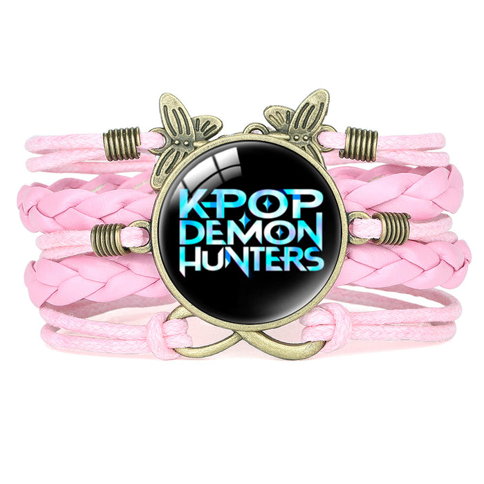 Wholesale KPOP Retro Butterfly Combination Cute Pink Multi-Layer Braided Girl Bracelet