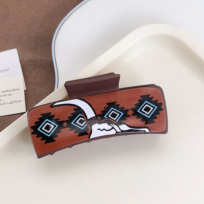 Wholesale Western Cowboy Style Retro Playing Card Hair Accessories Hairpin Leather Printed Shark Clip Grabber