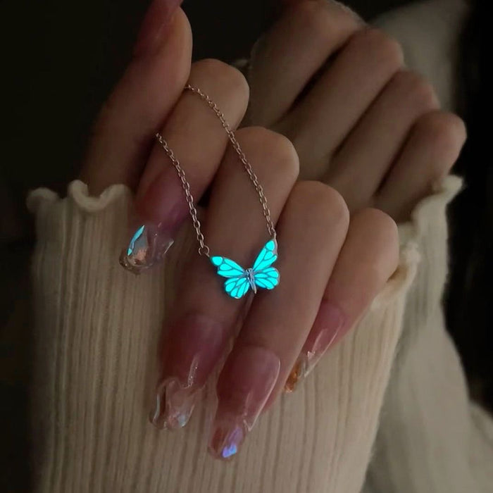 Wholesale Light necklace, simple and luxurious, fashionable new style, blue glowing and agile butterfly forest aurora collarbone chain