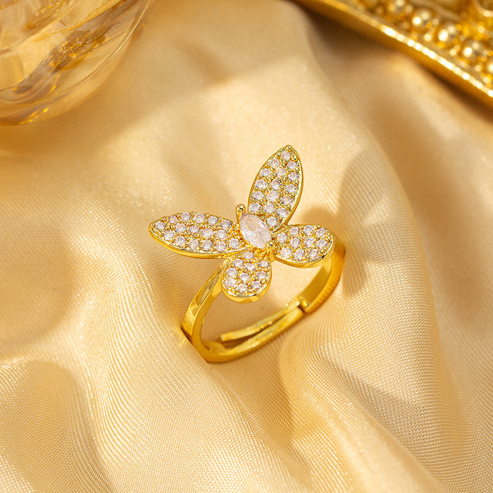 Wholesale Chic Butterfly Titanium Steel Copper Zircon Jewelry Set Necklace Earrings Bracelet MOQ≥2