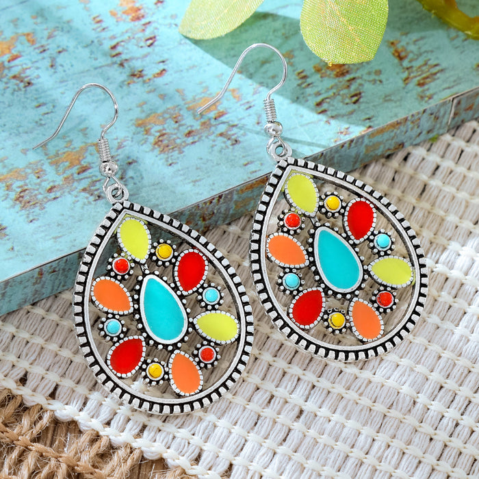 Wholesale 2pcs Vintage Ethnic Style Turquoise Earrings Bohemian Jewelry