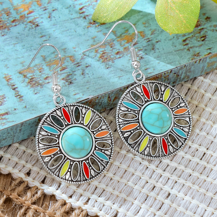Wholesale 2pcs Vintage Ethnic Style Turquoise Earrings Bohemian Jewelry