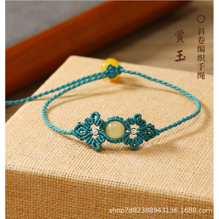 Wholesale Simple Geometric Design Handmade Natural Stone And Gold Plated Beaded Bracelet Adjustable Waxed Cord Women S Fashion Accessory Gift