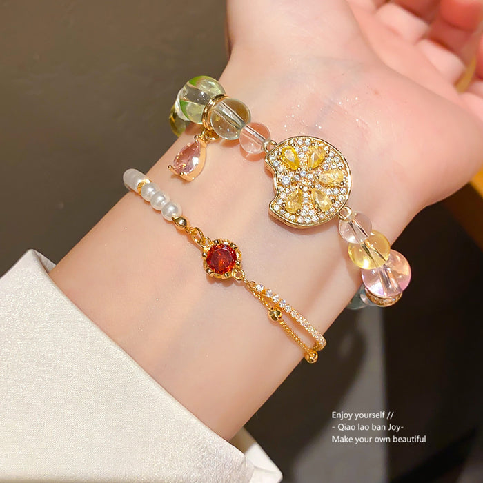Wholesale Fashion Pearl Bracelet with Zircon Accents Adjustable Chain Stylish Jewelry Accessory