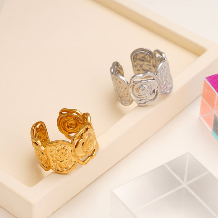 Wholesale Retro-style spiral flower stainless steel ring