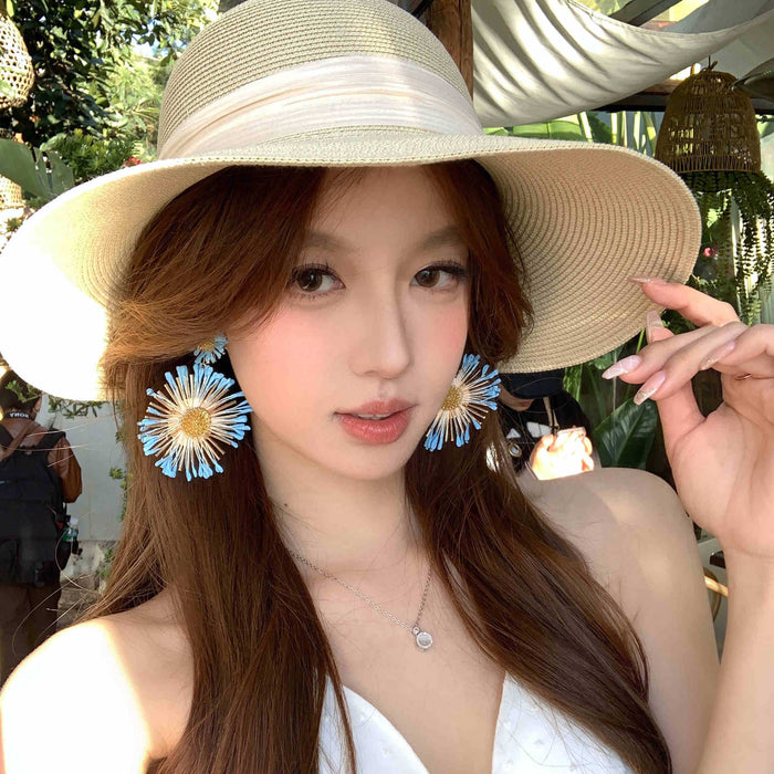 Wholesale Holiday style sunflower earrings exaggerated women' s seaside travel photo earrings