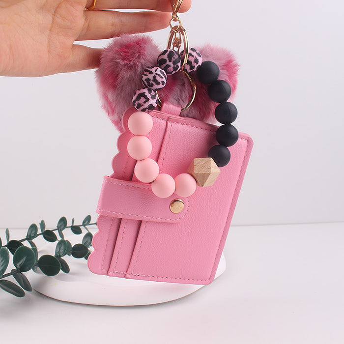 Wholesale Heart-shaped card holder silicone beaded keychain